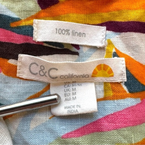 C&C CALIFORNIA 100% Linen Tropical Lemon Print Sleeveless Tunic Top - Medium - Picture 10 of 11